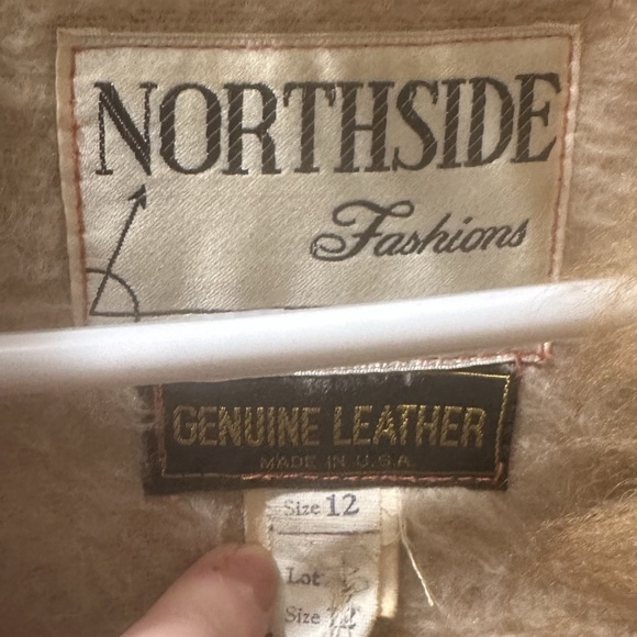 Vintage Leather Long Coat with Furry Collar by Northside Fashions Reddish-Brown - Picture 7 of 9